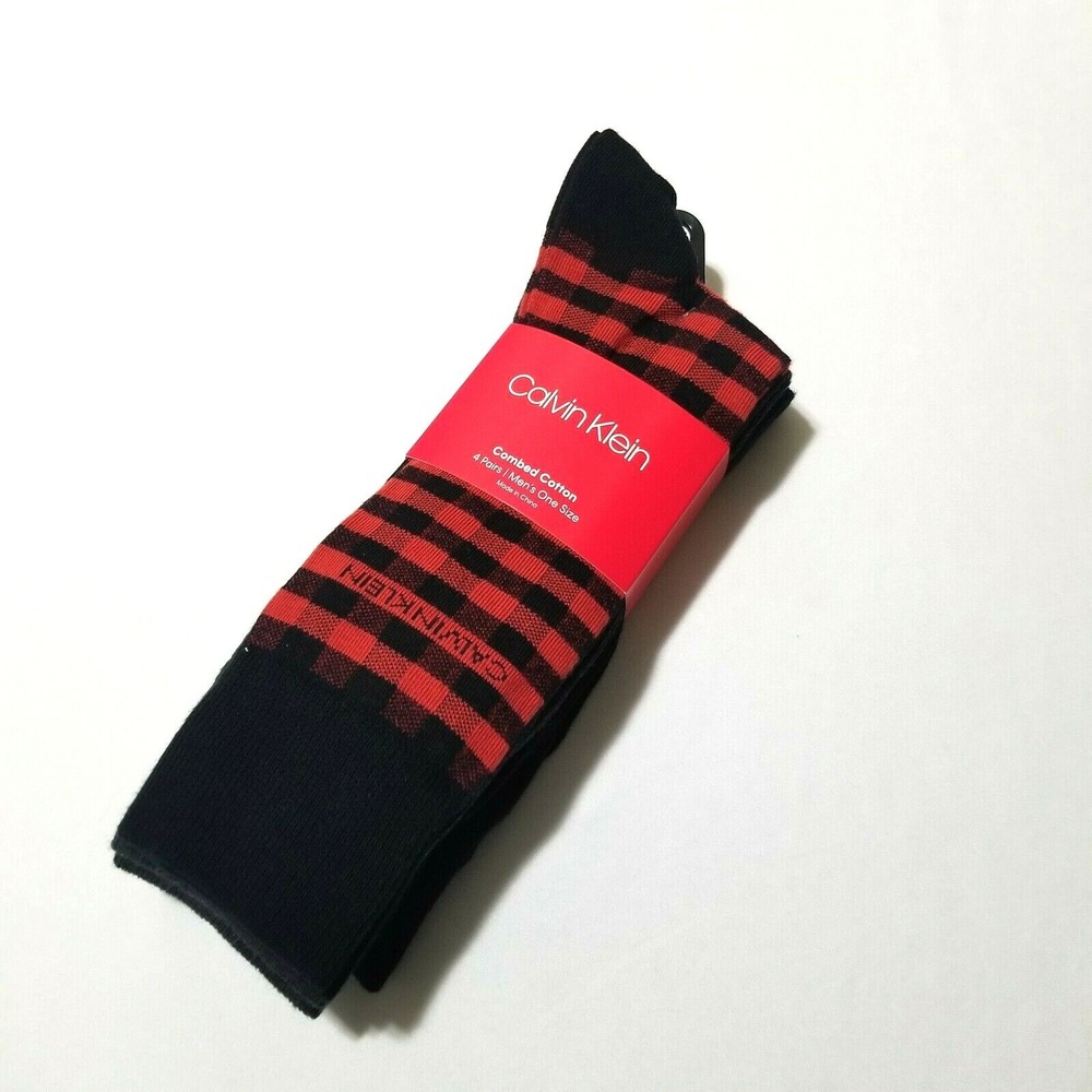 Calvin Klein Men's Plaid‎ Checker Red Socks 4-pair one Size 7-12